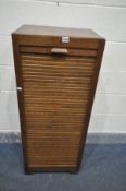 AN EARLY 20TH CENTURY OAK TAMBOUR FRONT NINE DRAWER FILING CABINET, width 47cm x depth 36cm x height