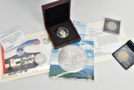 A PACKET CONTAINING SILVER AND OTHER COINS, to include a cased jersey 2014 silver proof red arrows
