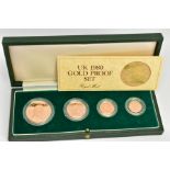 A UNITED KINGDOM 1980 GOLD PROOF FOUR COIN SOVEREIGN SET, consisting of five pounds, double, full