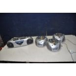 THREE ROBERTS CD9959 CD RADIOS two with cables one without and a Philips portable radio no cable (