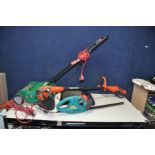 A QUALCAST ELECTRIC LAWN RAKER with grass box (PAT pass and working), a Bosch 48-16 hedge trimmer (