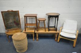 TWO LIGHT OAK COFFEE/OCCASIONAL TABLES, along with a beech cantilever chair, two other occasional