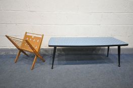 CEES BRAAKMAN FOR PASCOE BEECH MAGAZINE RACK, along with a mid-century Formica top coffee table,