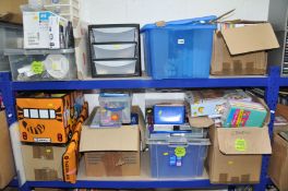 NINE BOXES AND LOOSE OFFICE ITEMS, STATIONERY AND CRAFT MATERIALS, to include a boxed HP