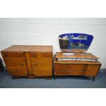 A 1930'S/40'S WALNUT SIDEBOARD, with two drawers over double cupboard doors, width 123cm x depth