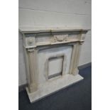 A FRENCH STYLE RESIN FIRE SURROUND, and a marble base insert, width 142cm x depth 38cm x height