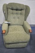 A SHERBOURNE GREEN UPHOLSTERED ELECTRIC RISE AND RECLINE ARMCHAIR (PAT pass and working)