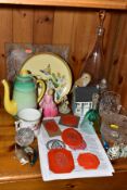 A GROUP OF CERAMICS, GLASS AND WAX SEALS, including a Shelley Harmony green, yellow and grey