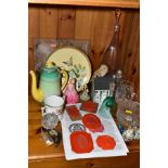 A GROUP OF CERAMICS, GLASS AND WAX SEALS, including a Shelley Harmony green, yellow and grey