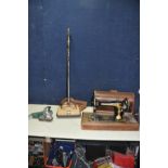 A VINTAGE NEWMAID CARPET SWEEPER, Newmaid Stair Carpet Sweeper and a Manual Singer Sewing machine