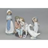 TWO LLADRO FIGURES AND TWO NAO FIGURES, comprising 'Ten and Growing' No 7635, depicting girl kissing