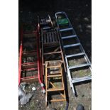 TWO SETS OF METAL STEP LADDERS, the tallest 2.2M together with three small wooden step ladders (5)