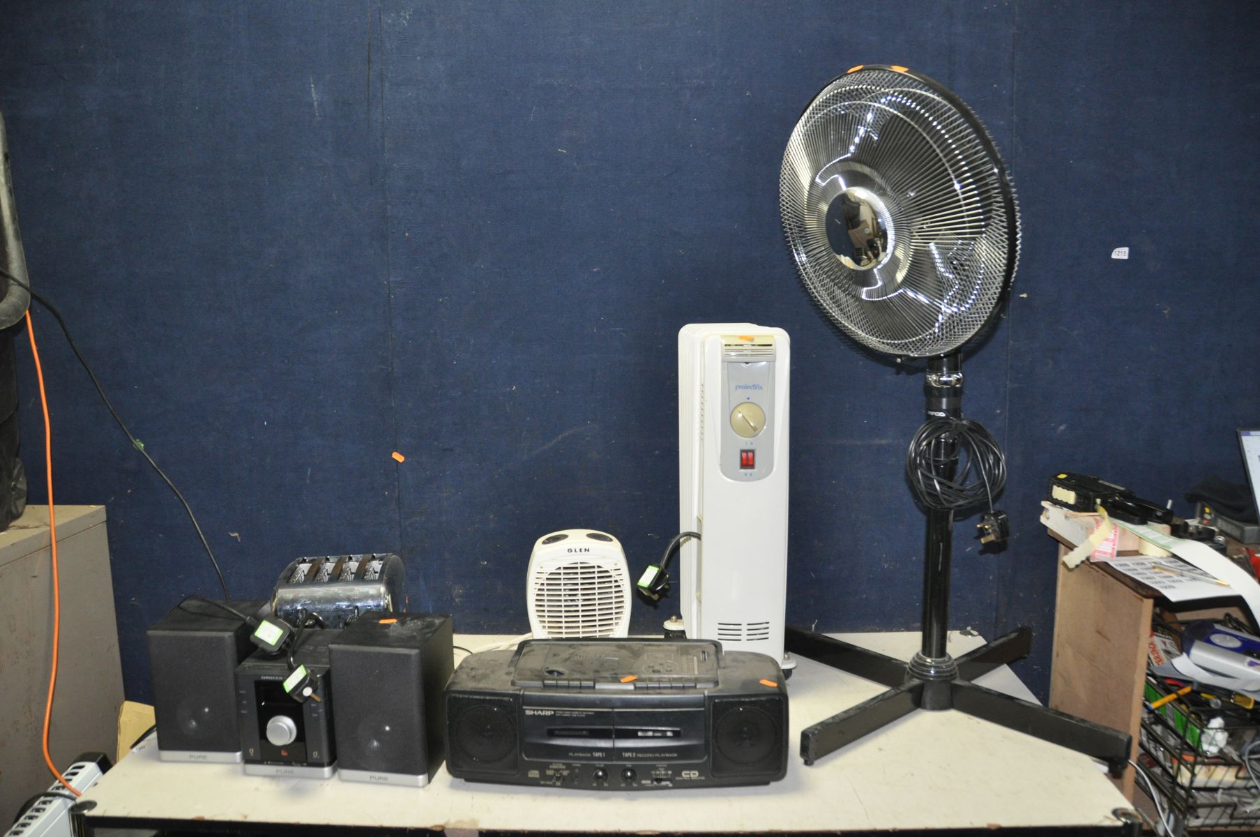 A SELECTION OF HOUSEHOLD ELECTRICALS including a Pure Sirocco 150 hi fi, a Sharp WQ-CD55 portable hi