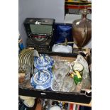 A BOX AND LOOSE CERAMICS, GLASS, TYPEWRITER AND SAMOVAR, to include a boxed Stuart Crystal fruit