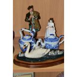 TWO ROYAL DOULTON FIGURES, A BORDER FINE ARTS SCULPTURE AND TWO SPODE 'ITALIAN' MINIATURE PIECES,