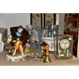 A GROUP OF GLASS, METALWARES, ANNIVERSARY CLOCK, CERAMICS, ETC, including a Vera Wang for Wedgwood