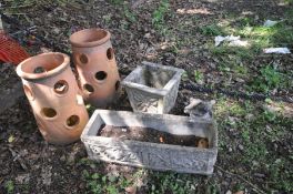 A PAIR OF TERRECOTA STRAWBERRY POTS, diameter 24cm x height 42cm, composite rectangular planter,