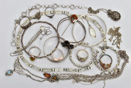 AN ASSORTMENT OF SILVER AND WHITE METAL JEWELLERY, to include an AF silver ring, hallmarked silver