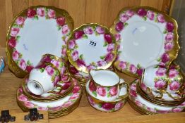 ROYAL ALBERT 'OLD ENGLISH ROSE' 6241 PATTERN TEAWARES, comprising four teacups - two with wear to