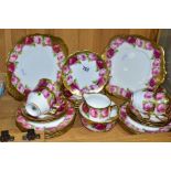 ROYAL ALBERT 'OLD ENGLISH ROSE' 6241 PATTERN TEAWARES, comprising four teacups - two with wear to