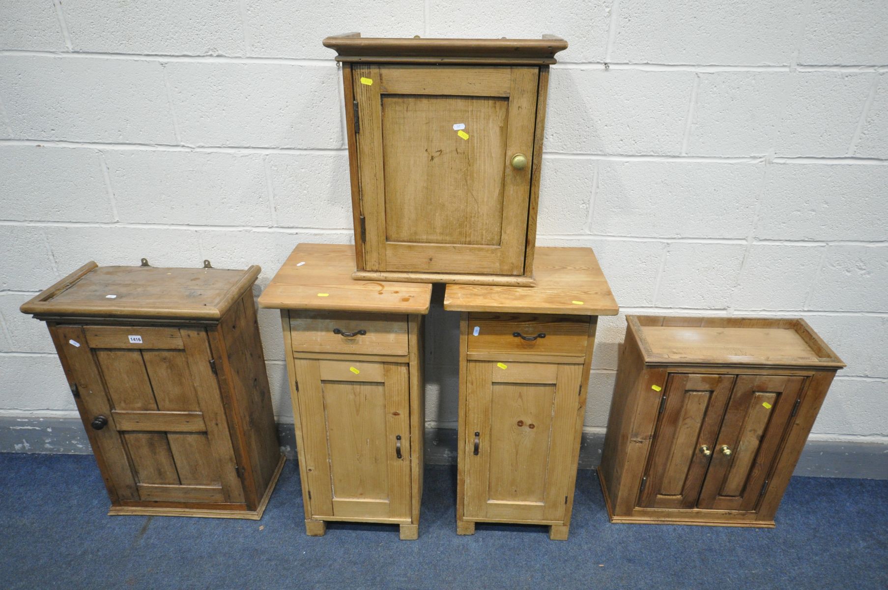 THREE 19TH CENTURY PINE CUPBOARDS, to include a double door hanging cupboard, two single door