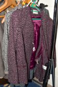 LADIES SUITS AND UMBRELLAS, to include a purple Eastex suit size 40, Bonmarche suit size 20 and a