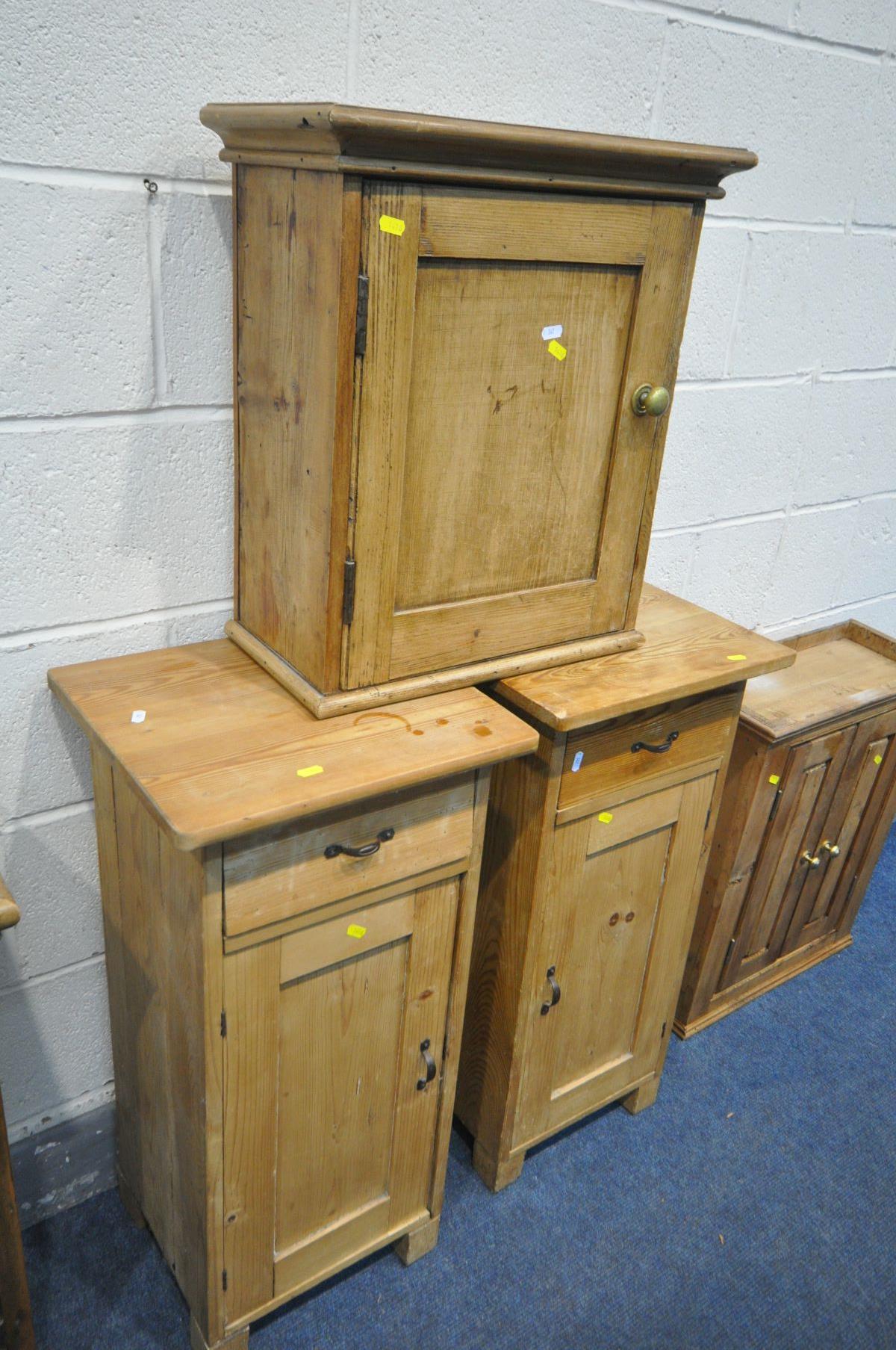 THREE 19TH CENTURY PINE CUPBOARDS, to include a double door hanging cupboard, two single door - Image 2 of 4