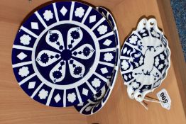 THREE PIECES OF UNFINISHED ROYAL CROWN DERBY IMARI PATTERN CERAMICS, comprising a 23cm plate, 26cm