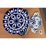 THREE PIECES OF UNFINISHED ROYAL CROWN DERBY IMARI PATTERN CERAMICS, comprising a 23cm plate, 26cm