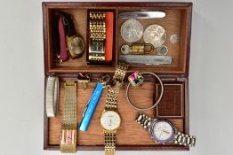 A BOX OF ASSORTED WRISTWATCHES, five gents wristwatches, names to include Montine, Imado, Ben