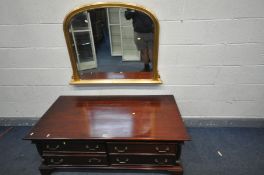 A LARGE MODERN MAHOGANY COFFEE TABLE, with four drawers, length 137cm x depth 68cm x height 52cm,