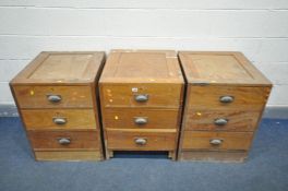 THREE VINTAGE MAHOGANY CHEST OF THREE DRAWERS, each width 56cm x depth 60cm x height 73cm (