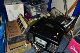THREE BOXES AND LOOSE ACCORDIAN, ELECTRICAL, FISHING AND SUNDRY ITEMS, to include a Hohner Carmen