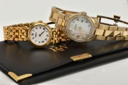 TWO LADIES WRISTWATCHES, the first a ladies Raymond Weil quartz movement, round white dial signed '