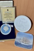 A BOXED AND CASED LIMITED EDITION WEDGWOOD WHITE ON PALE BLUE MEDALLION OF SAMUEL JOHNSON, made to