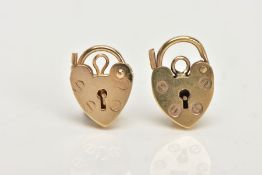 TWO 9CT GOLD HEART PADLOCKS, two small yellow gold padlocks, the first approximate dimensions length