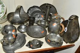 A COLLECTION OF EARLY 20TH CENTURY WMF TUDRIC AND OTHER PEWTER, including a WMF conical beaker or