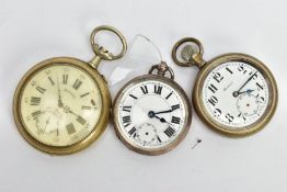 THREE POCKET WATCHES, three open face pocket watches, the first signed 'Rodmen', Arabic numerals and