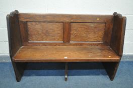 A 20TH CENTURY PITCH PINE PEW, with a double panelled back, length 137cm (good condition)