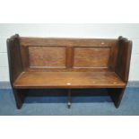 A 20TH CENTURY PITCH PINE PEW, with a double panelled back, length 137cm (good condition)