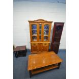 A MODERN OAK TWO DOOR LEAD GLAZED BOOKCASE, base with two cupboard doors and two drawers, width
