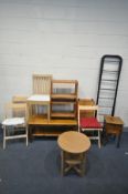 A SELECTION OF OCCASIONAL FURNITURE, to include ladderax type modular bookcase, a pine coffee