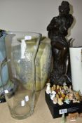 A RESIN FIGURE, A GROUP OF VASES AND A COLLECTION OF WADE WHIMSIES, to include a heavy