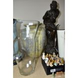 A RESIN FIGURE, A GROUP OF VASES AND A COLLECTION OF WADE WHIMSIES, to include a heavy