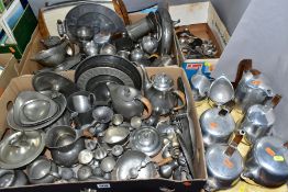 THREE BOXES AND LOOSE JUST ANDERSEN, DANISH PEWTER AND OTHER METALWARES, to include approximately