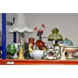 A GROUP OF TABLE LAMPS, VASES AND DECORATIVE HOMEWARES, mainly late twentieth century or later, to