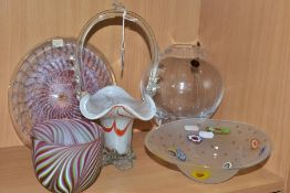 FIVE PIECES OF MODERN AND STUDIO GLASSWARE, comprising a Stephens clear lead crystal hand blown