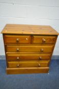 A PINE CHEST TWO SHORT OVER THREE LONG DRAWERS, width 92cm x depth 49cm x height 96cm (condition:-