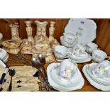 A TWENTY ONE PIECE SHELLEY CORNFIELD PART TEA SET, A CROWN DEVON DRESSING TABLE SET AND