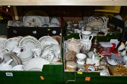 FOUR BOXES OF ASSORTED CERAMICS ETC, to include Royal Doulton Field Flower part dinner service,